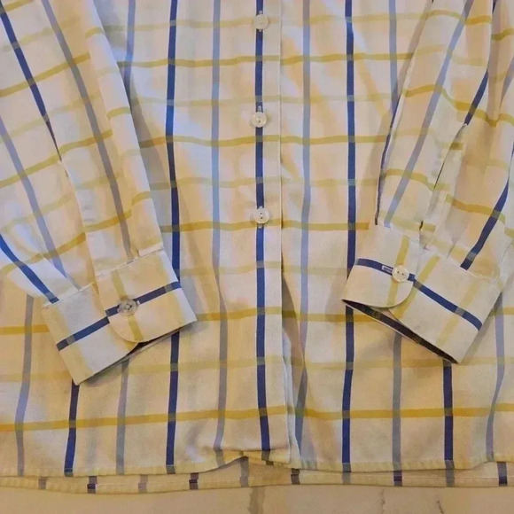 Foxcroft Womens Collared Cotton Plaid Button Down Shirt Blue Green Size 14 - Picture 3 of 9